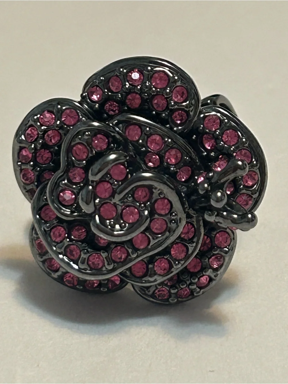 Park Lane Pink Crystal Floral Cocktail Ring With Miniature Corner Butterfly